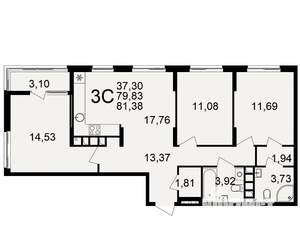 3-к квартира, вторичка, 80м2, 17/21 этаж