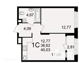 1-к квартира, вторичка, 40м2, 10/26 этаж