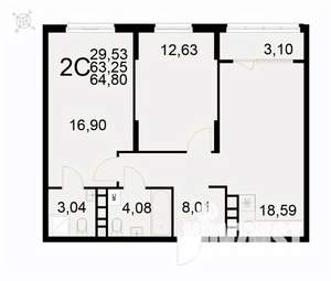 2-к квартира, вторичка, 65м2, 3/22 этаж