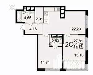 2-к квартира, вторичка, 66м2, 18/26 этаж