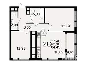 2-к квартира, вторичка, 64м2, 14/26 этаж