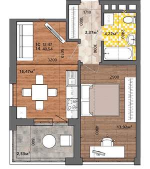 1-к квартира, вторичка, 41м2, 23/25 этаж