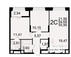 2-к квартира, вторичка, 55м2, 2/25 этаж
