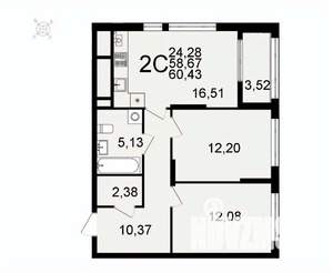 2-к квартира, вторичка, 60м2, 18/26 этаж