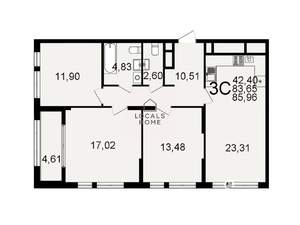 3-к квартира, вторичка, 86м2, 1/26 этаж