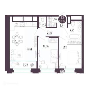 2-к квартира, вторичка, 58м2, 10/19 этаж