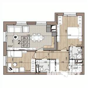 2-к квартира, вторичка, 67м2, 6/25 этаж