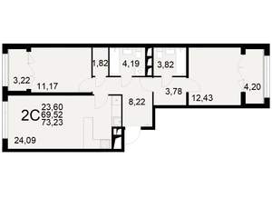 2-к квартира, вторичка, 70м2, 5/25 этаж