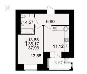 1-к квартира, вторичка, 38м2, 1/16 этаж