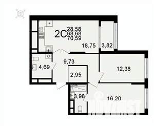 2-к квартира, вторичка, 71м2, 21/26 этаж