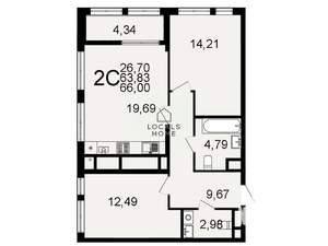 2-к квартира, вторичка, 66м2, 13/26 этаж