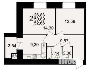 2-к квартира, вторичка, 51м2, 2/15 этаж