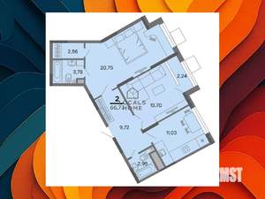 2-к квартира, вторичка, 67м2, 13/22 этаж