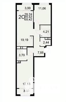 2-к квартира, вторичка, 68м2, 6/22 этаж