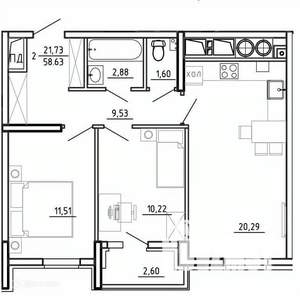 2-к квартира, вторичка, 59м2, 23/26 этаж