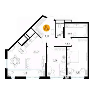 2-к квартира, вторичка, 77м2, 7/18 этаж