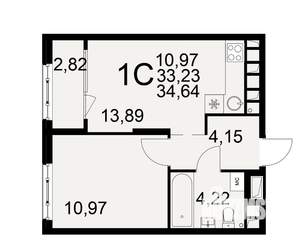 1-к квартира, вторичка, 33м2, 17/22 этаж