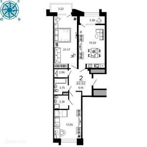 2-к квартира, вторичка, 84м2, 7/20 этаж