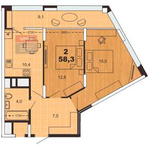 2-к квартира, вторичка, 58м2, 6/21 этаж