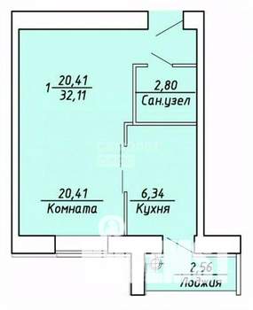 1-к квартира, вторичка, 32м2, 3/10 этаж
