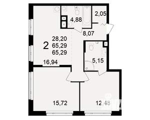 2-к квартира, вторичка, 65м2, 1/23 этаж