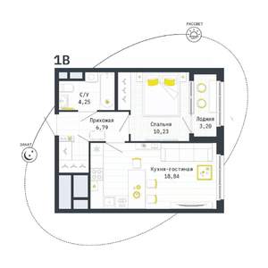 1-к квартира, строящийся дом, 42м2, 13/25 этаж