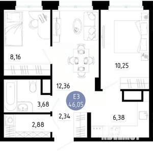 2-к квартира, вторичка, 46м2, 9/14 этаж