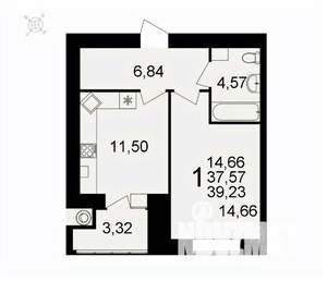 1-к квартира, вторичка, 39м2, 15/16 этаж