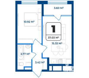 1-к квартира, строящийся дом, 37м2, 9/9 этаж