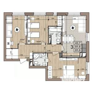 3-к квартира, строящийся дом, 82м2, 12/25 этаж