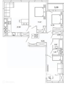 3-к квартира, вторичка, 97м2, 8/26 этаж