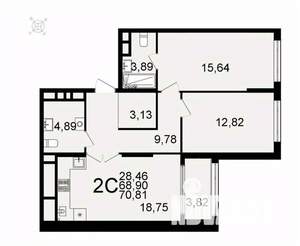2-к квартира, вторичка, 71м2, 12/26 этаж