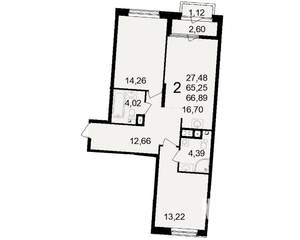 2-к квартира, вторичка, 65м2, 2/23 этаж