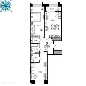 2-к квартира, вторичка, 81м2, 6/20 этаж