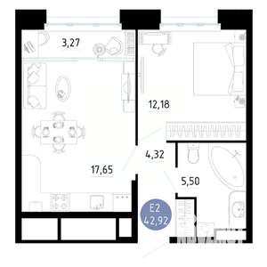 1-к квартира, вторичка, 43м2, 18/20 этаж