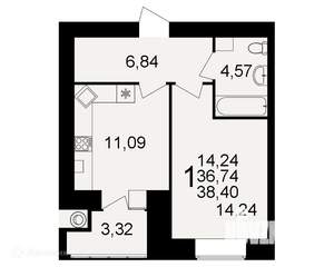 1-к квартира, вторичка, 38м2, 9/16 этаж