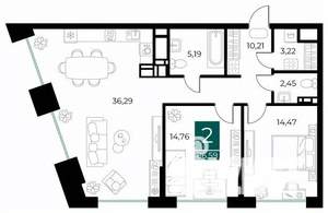 2-к квартира, вторичка, 87м2, 8/13 этаж