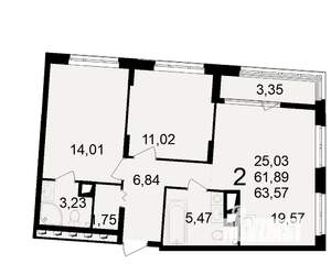 2-к квартира, вторичка, 62м2, 9/23 этаж