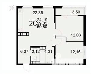 2-к квартира, вторичка, 61м2, 15/22 этаж