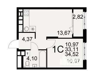 1-к квартира, вторичка, 33м2, 4/22 этаж