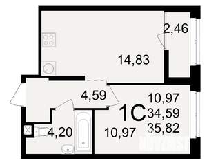 1-к квартира, вторичка, 35м2, 1/25 этаж