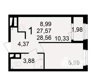 1-к квартира, вторичка, 28м2, 14/23 этаж