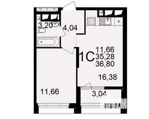 1-к квартира, вторичка, 35м2, 17/25 этаж