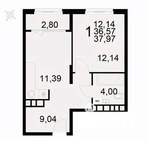 1-к квартира, вторичка, 38м2, 5/22 этаж