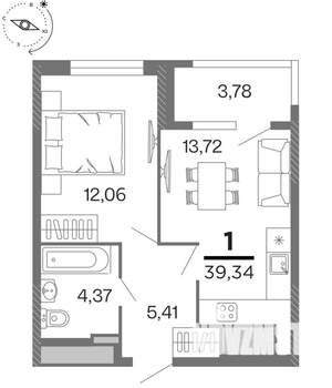1-к квартира, строящийся дом, 39м2, 2/15 этаж