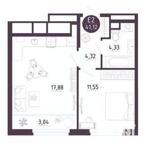 1-к квартира, вторичка, 41м2, 8/19 этаж