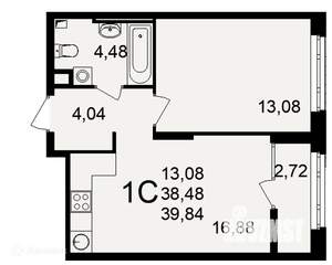 1-к квартира, вторичка, 40м2, 1/26 этаж