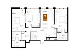 3-к квартира, вторичка, 123м2, 7/8 этаж