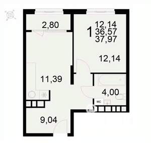 1-к квартира, вторичка, 38м2, 8/22 этаж