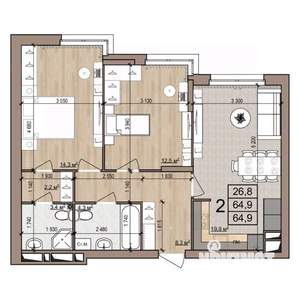 2-к квартира, строящийся дом, 65м2, 10/25 этаж